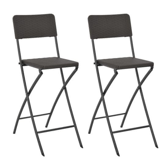 Greatstore Zložljivi barski stoli 2 kosa HDPE + jeklo videz ratana rjavi