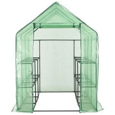 Vidaxl Rastlinjak z vhodom in 12 policami jeklo 143x214x196 cm