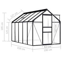 Vidaxl Rastlinjak antraciten iz aluminija 5,89 m2