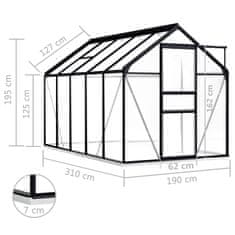 shumee Rastlinjak z okvirjem antraciten aluminij 5,89 m2