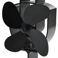 Greatstore Ventilator za kamin na toploto s 4 krili črn