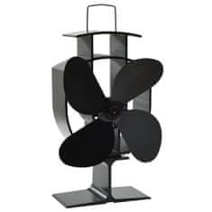 Greatstore Ventilator za kamin na toploto s 4 krili črn