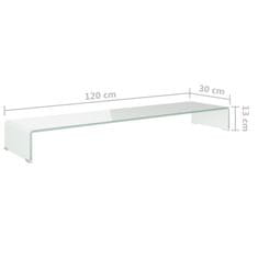 Vidaxl Stojalo za TV/Računalniški Zaslon Belo Steklo 120x30x13 cm