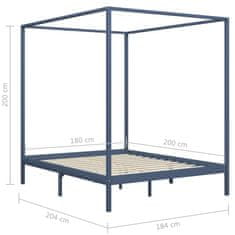 Vidaxl Posteljni okvir z baldahinom siv iz trdne borovine 180x200 cm