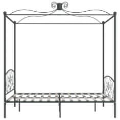 Vidaxl Posteljni okvir z ogrodjem za baldahin siv kovinski 160x200 cm