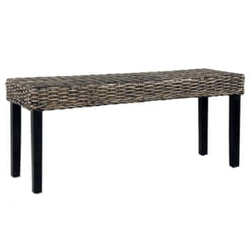 Vidaxl Klop 110 cm črn naraven kubu ratan in trden mahagonov les