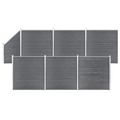 Greatstore WPC ograjni paneli 6 kvadratnih + 1 poševni 1138x186 cm sivi