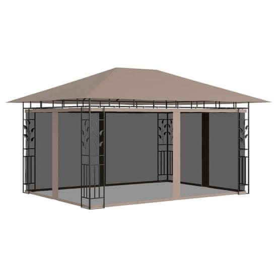 Vidaxl Paviljon z mrežo proti komarjem 4x3x2,73 m taupe 180 g/m2