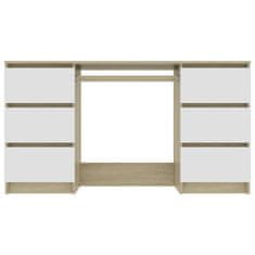 Vidaxl Pisalna miza bela in sonoma hrast 140x50x77 cm iverna plošča