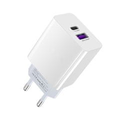 En-TRON USB + Type-C hitri stenski polnilec, 100-240V, QC3.0/SCP + PD 20W, bel - odprta embalaža