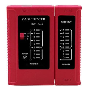 W-STAR RJ 45 Tester WS468RD RJ45 RJ11 STP Cat5e Cat7 rdeča