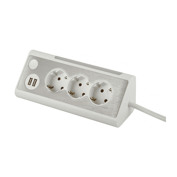 MaxTrack Kotni električni podaljšek 1,5m z 3x 230V AC in 2x USB beli