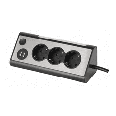 MaxTrack Kotni električni podaljšek 3m z 3x 230V AC in 2x USB sivi