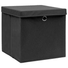 Greatstore Škatle za shranjevanje s pokrovi 4 kosi črne 32x32x32 cm blago