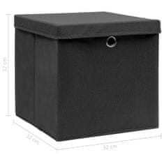 Greatstore Škatle za shranjevanje s pokrovi 4 kosi črne 32x32x32 cm blago