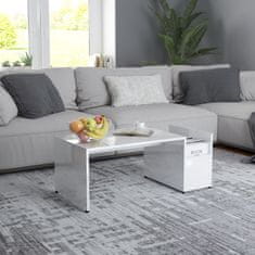shumee Klubska mizica visok sijaj bela 90x45x35 cm iverna plošča