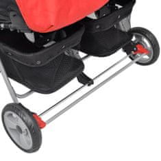 Greatstore Dvojni otroški voziček jeklo rdeč in črn
