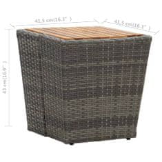 Greatstore Čajna mizica siva 41,5x41,5x43 cm poli ratan in akacijev les