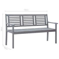 Vidaxl Vrtna klop za 3 osebe z blazino 150 cm siv evkaliptusov les