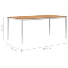 Vidaxl Vrtna jedilna miza 180x90x75 cm tikovina in nerjaveče jeklo