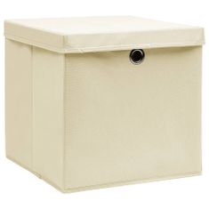 Greatstore Škatle za shranjevanje s pokrovi 4 kosi krem 32x32x32 cm blago