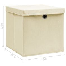 shumee Škatle za shranjevanje s pokrovi 4 kosi krem 32x32x32 cm blago