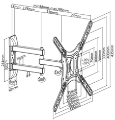 Cabletech Univerzalni LED TV nosilec 32-55", 30kg, 400x400, črna barva
