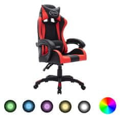 shumee vidaXL Racing stol z RGB LED lučkami rdeče in črno umetno usnje