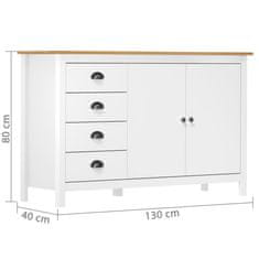 Vidaxl Komoda Hill bela 130x40x80 cm trdna borovina