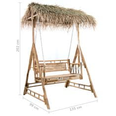 Vidaxl Gugalnica za 2 osebi s palmovimi listi in blazino 202 cm bambus