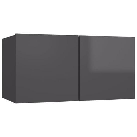 Vidaxl Viseča TV omarica visok sijaj siva 60x30x30 cm