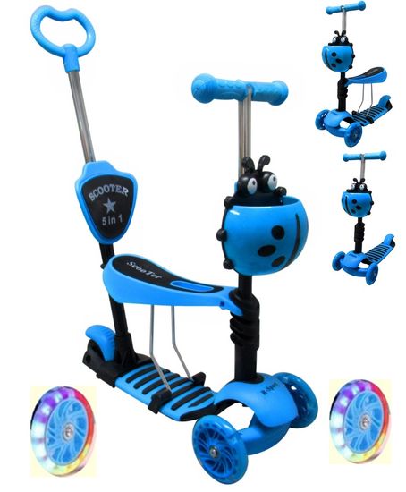 R-Sport Otroški trikolesni skuter JR Blue 5in1 s kolesi LED