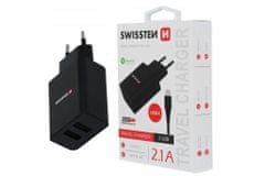 SWISSTEN Smart IC omrežni adapter, 2x USB + podatkovni kabel USB-C, 1,2 m, črn