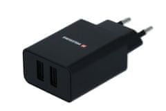 SWISSTEN Napajalnik Smart IC, 2x USB, 2,1 A, črn