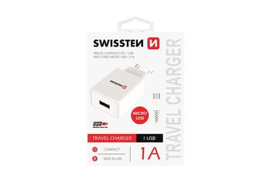 SWISSTEN Napajalnik Smart IC s kablom Micro USB, 1x USB, 1 A