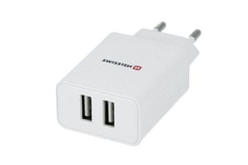 SWISSTEN Napajalnik s kablom mikro USB, 2x USB, 2,1 A, bel