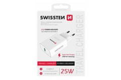 SWISSTEN Napajalnik Power Delivery, 25 W, za iPhone in Samsung, bel