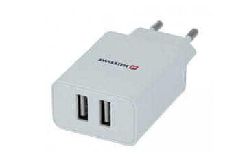 SWISSTEN Napajalnik Smart IC, 2x USB, 2,1 A, bel