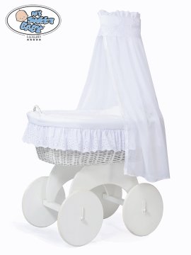 shumee Mosesova košara z baldahinom Sophia bela + bela čipkasta posteljnina