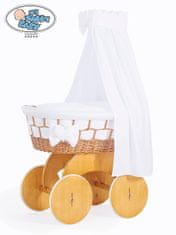 Greatstore Košara Moses z baldahinom Bianca naravna + bela posteljnina