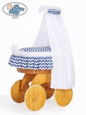 Greatstore Košara Moses z baldahinom Hannah natural + bela in mornarska posteljnina
