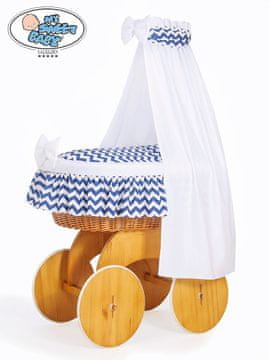shumee Košara Moses z baldahinom Hannah natural + bela in mornarska posteljnina