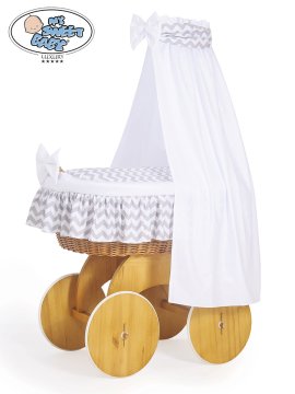 Greatstore Košara Moses z baldahinom Hannah natural + bela in siva posteljnina