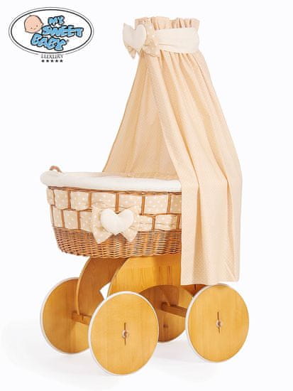 Greatstore Mosesova košara z baldahinom Isabella naravna + krem posteljnina