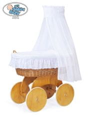 Greatstore Mosesova košara z baldahinom Sophia naravna + bela čipkasta posteljnina