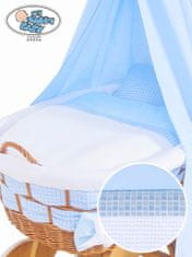 Mosesova košara z baldahinom Isabella naravna + bela in modra posteljnina