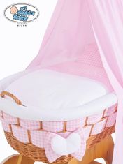 Mosesova košara z baldahinom Isabella naravna + bela in roza posteljnina