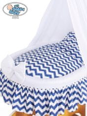 Greatstore Košara Moses z baldahinom Hannah natural + bela in mornarska posteljnina