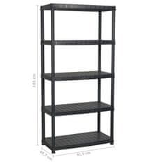 Vidaxl Polica 5-nadstropna črna 91,5x45,7x185 cm plastika