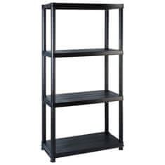 Vidaxl Regal s policami 4-nadstropni črn 122x30,5x130 cm plastika